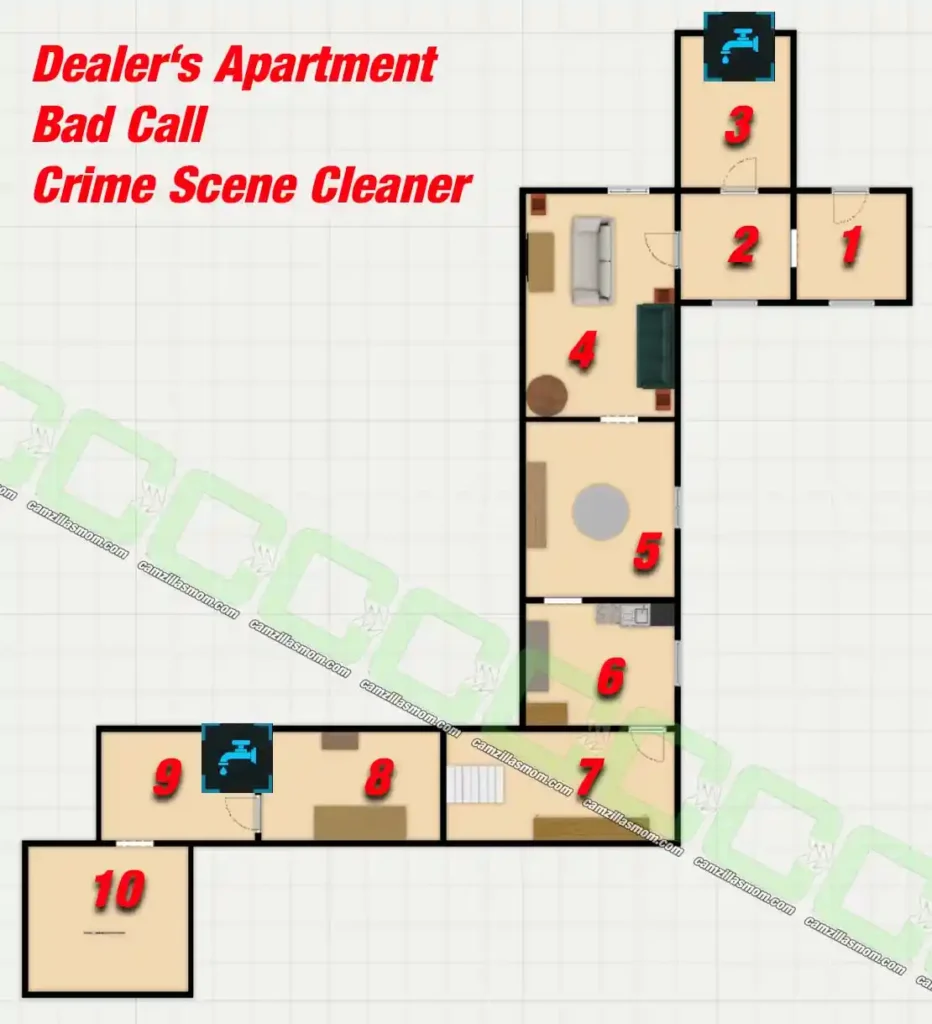  Overview Map of Dealers Apartment Bad Call Mission Crime Scene Cleaner 2024 | camzillasmomcom