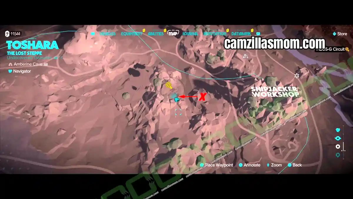 3-jump-map-intel-smugglers-hideout-star-wars-outlaws Star Wars Outlaws map showing the speeder ramp jump to the Mountain Hideout in The Lost Steppe