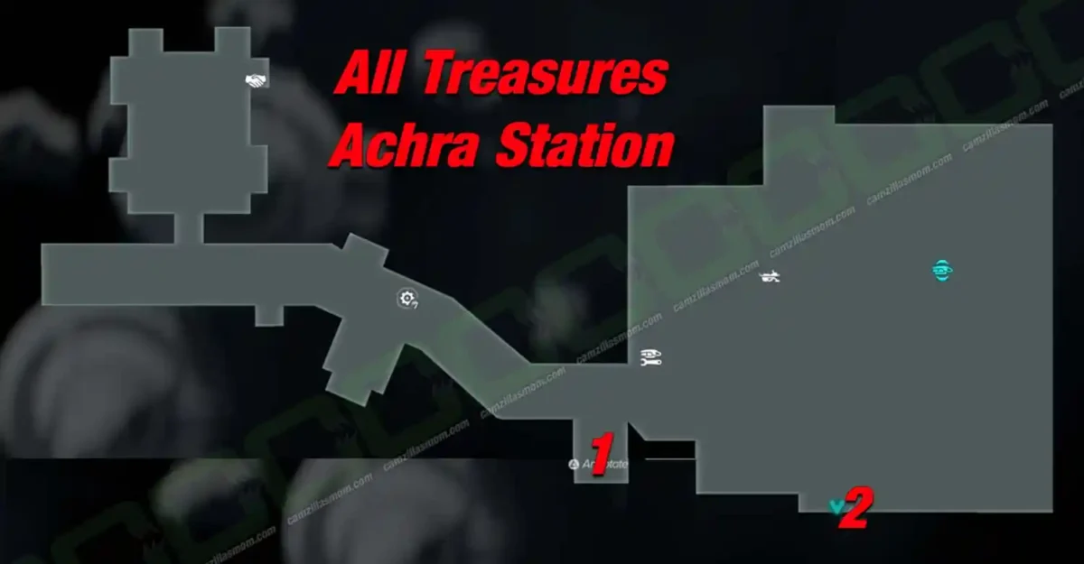 Achra Station treasure overview map in Star Wars Outlaws with both locations numbered