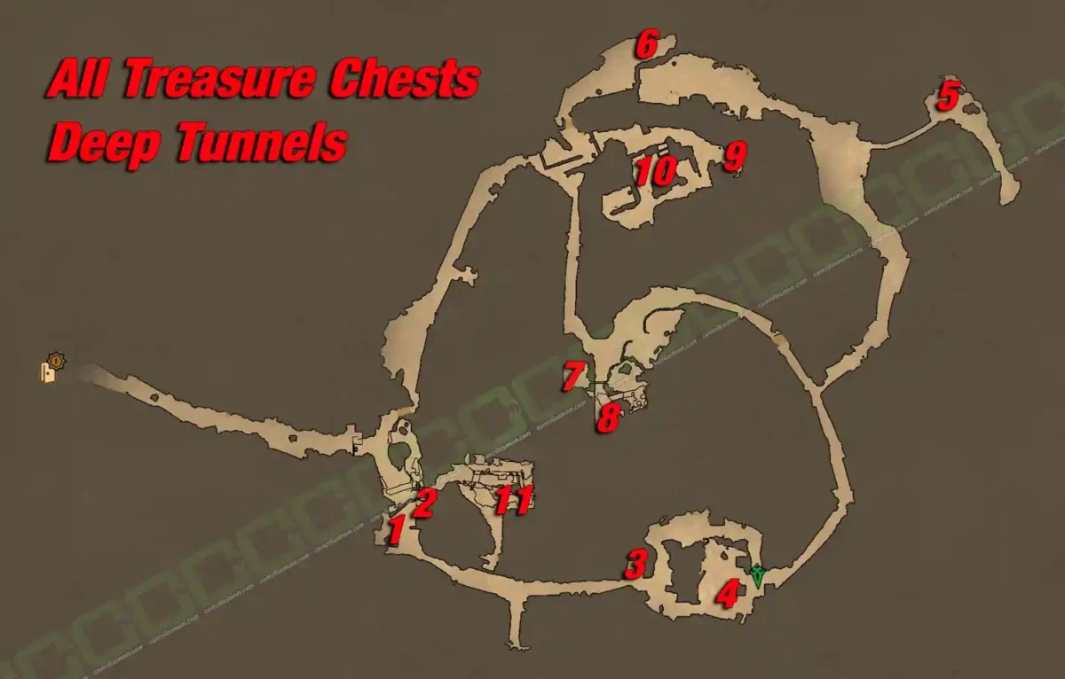 all-treasures-in-the-deep-tunnels-overview-map-greedfall-2 GreedFall 2 Deep Tunnels overview map with all 11 treasure chests numbered