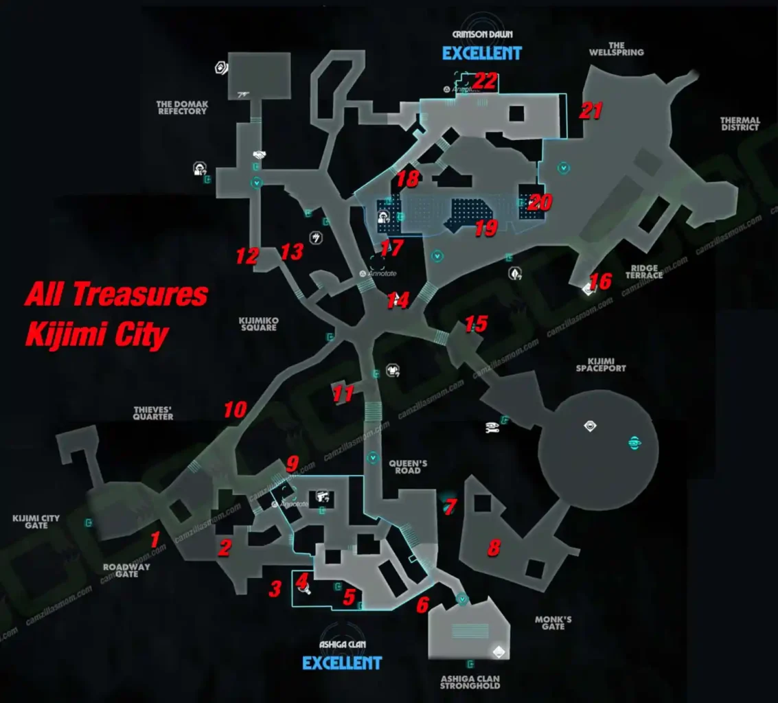 all-treasures-overview-map-kijimi-city-treasures-star-wars-outlaws Kijimi City treasure overview map in Star Wars Outlaws with all 22 locations numbered