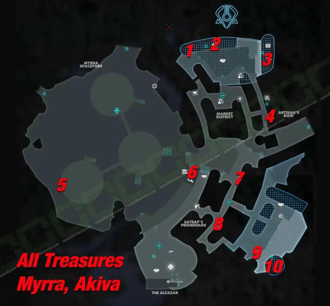 Myrra treasure overview map in Star Wars Outlaws with all 10 locations numbered