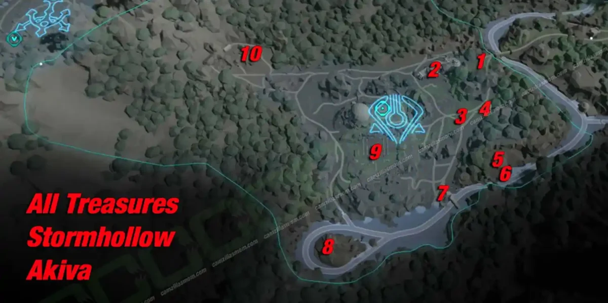 Stormhollow treasure overview map on Akiva in Star Wars Outlaws with all 10 locations numbered