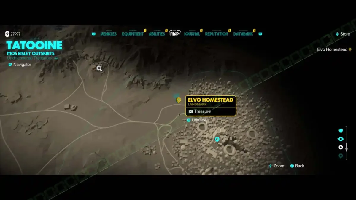 Elvo Homestead treasure location on the Mos Eisley Outskirts map in Star Wars Outlaws
