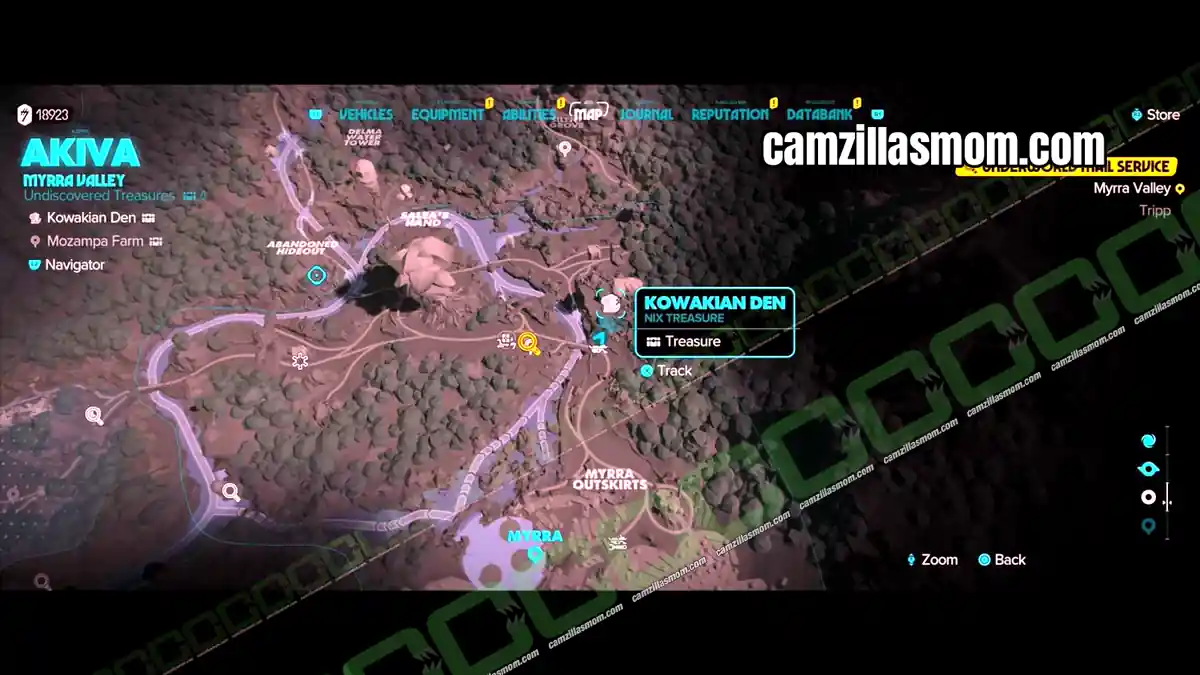 kowakian-den-access-point-map-myrra-valley-treasures-star-wars-outlaws Kowakian Den start point on the Myrra Valley map