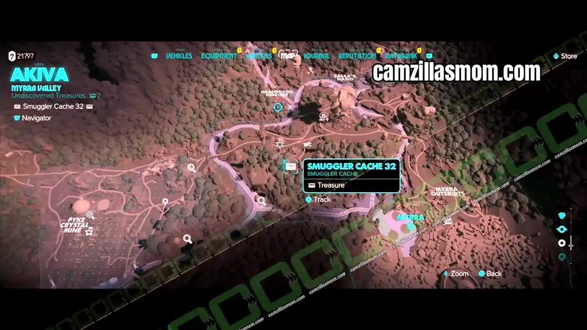 smuggler-cache-32-map-myrra-valley-treasures-star-wars-outlaws Smuggler Cache 32 south of the western Imperial checkpoint on the Myrra Valley map