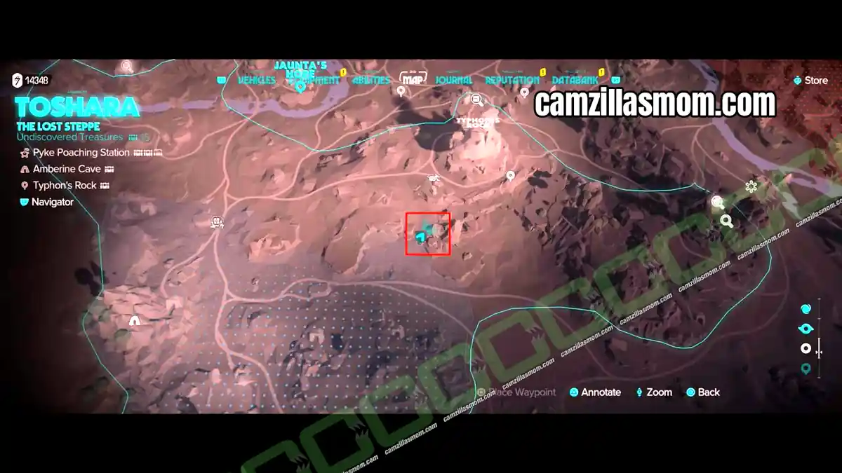 start-location-map-intel-hidden-smuggler-caches-star-wars-outlaws Star Wars Outlaws map showing Jet Kordo vault location south of Typhons Rock in the Lost Steppe