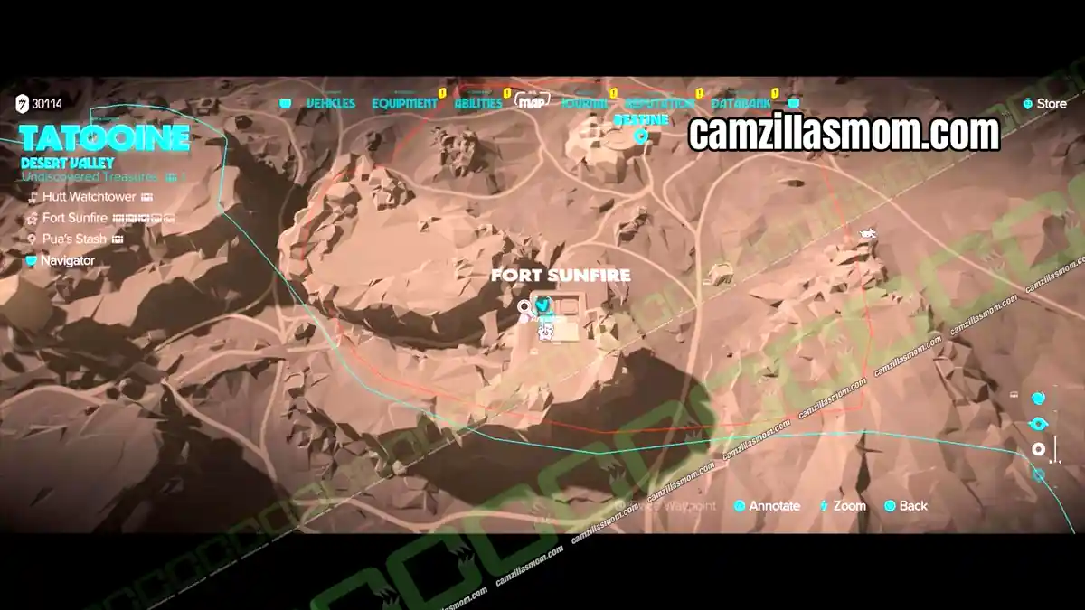 fort-sunfire-hangar-map-desert-valley-treasures-star-wars-outlaws Fort Sunfire courtyard hangar treasure on the Desert Valley map