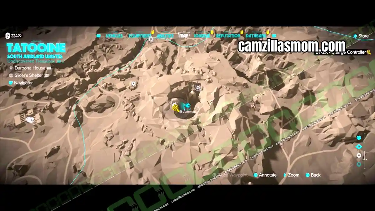 slicers-shelter-access-point-map-south-jundland-wastes-treasures-star-wars-outlaws Slicers Shelter speeder jump point on the South Jundland Wastes map