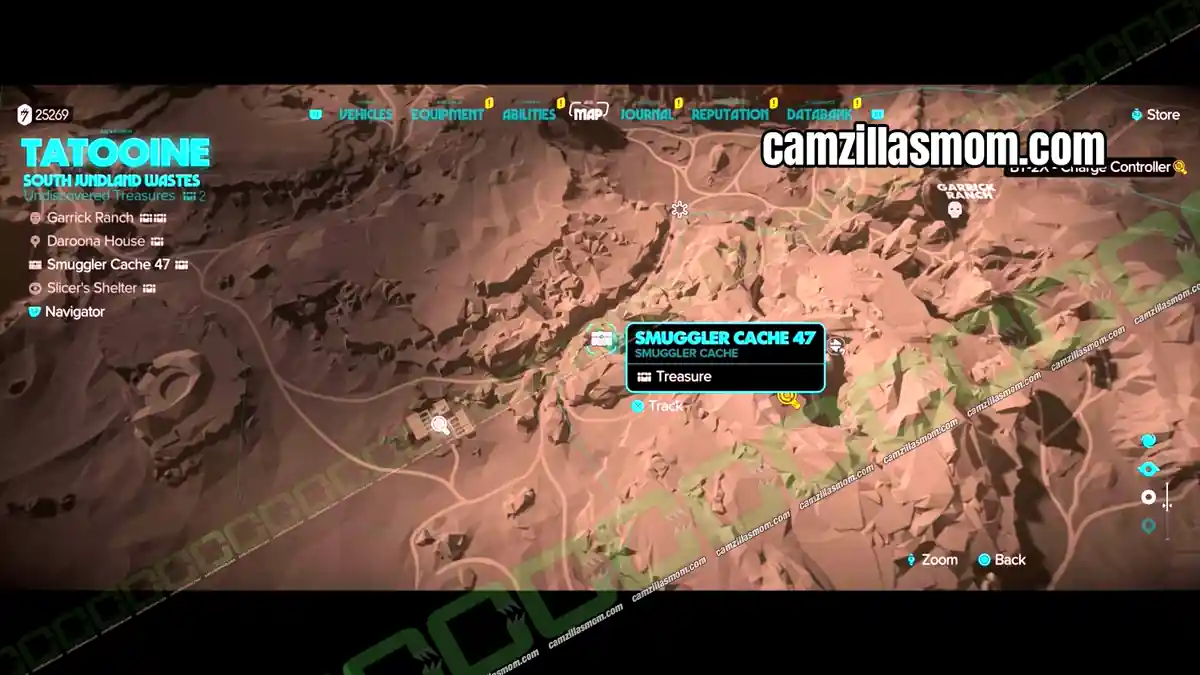 smuggler-cache-47-map-south-jundland-wastes-treasures-star-wars-outlaws Smuggler Cache 47 west of Daroona House on the South Jundland Wastes map