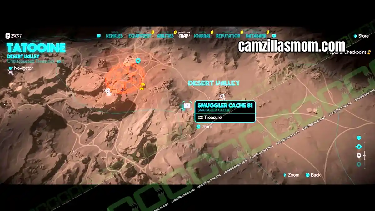 smuggler-cache-81-map-desert-valley-treasures-star-wars-outlaws Smuggler Cache 81 southeast of Bestine on the Desert Valley map