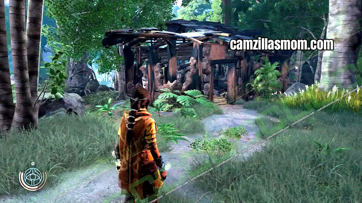 the-three-bodies-scribings-hut-location-suknasari-forest-chapter-3-unknown-9-awakening Path to the right of the ruined house leading up to The Three Bodies 2 in Suknasari Forest Unknown 9 Awakening