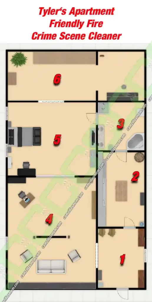  Overview Map of Tylers Apartment Friendly Fire Crime Scene Cleaner 2024 | camzillasmomcom