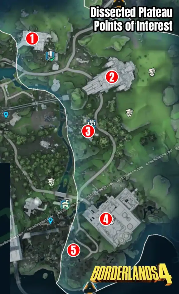 All Points of Interest overview map of the Dissected Plateau region The Fadefields region in Borderlands 4
