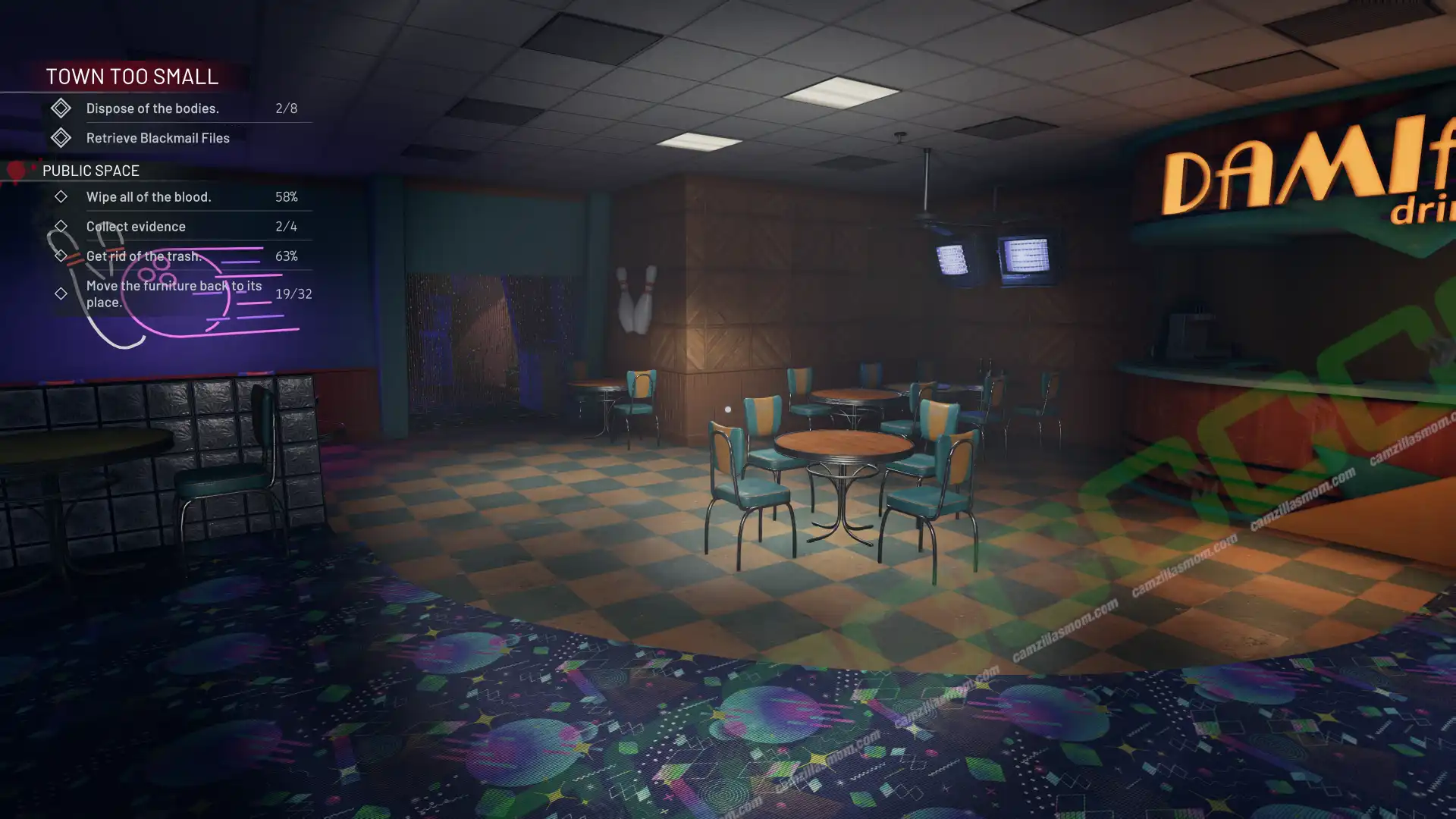  2 - Public Space - Restaurant Restored - Town Too Small - Act 2 - Crime Scene Cleaner camzillasmom.com