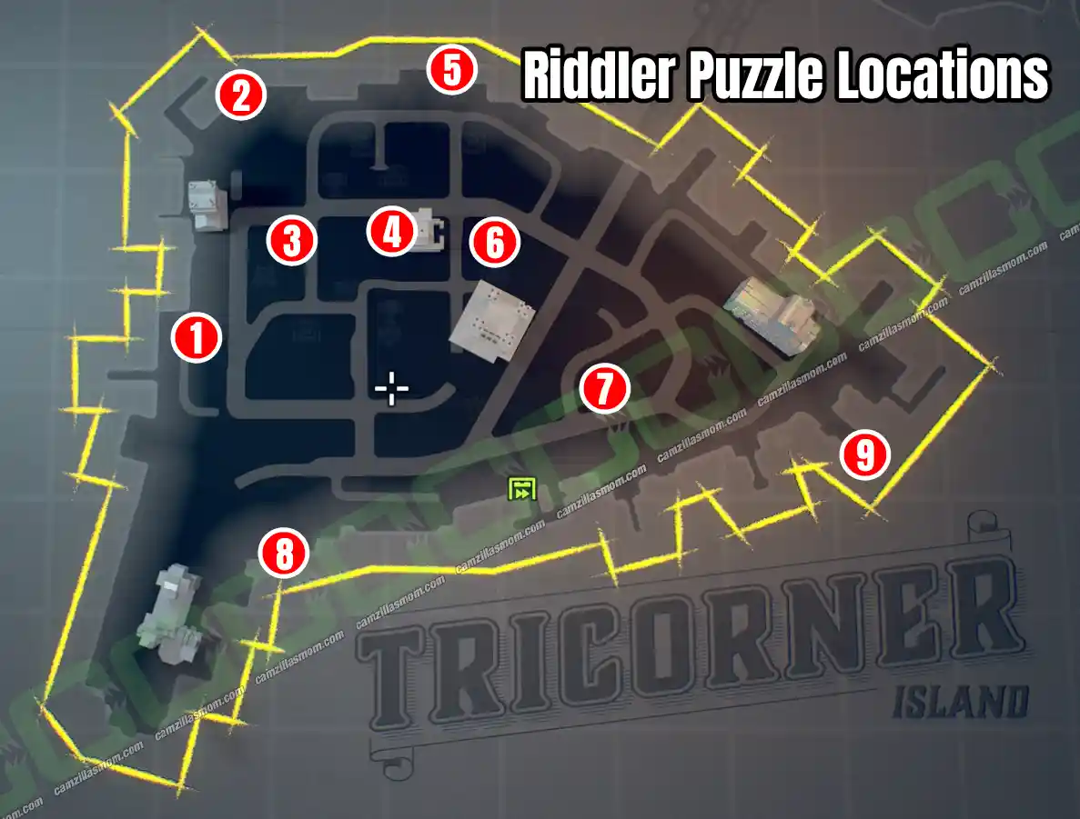 All Riddler Puzzle Locations Tricorner Overview Map - LEGO Batman Legacy of the Dark Knight camzillasmom.com