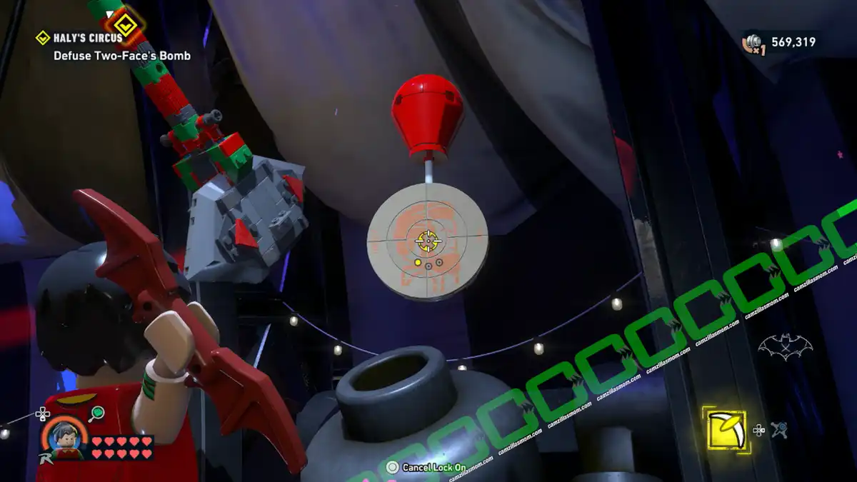 Coin 5 of 5 - Defuse Two-Faces Bomb Part 2 - Halys Circus - location - map - Mission 10 - Lego Batman Legacy of the Dark Knight camzillasmom.com