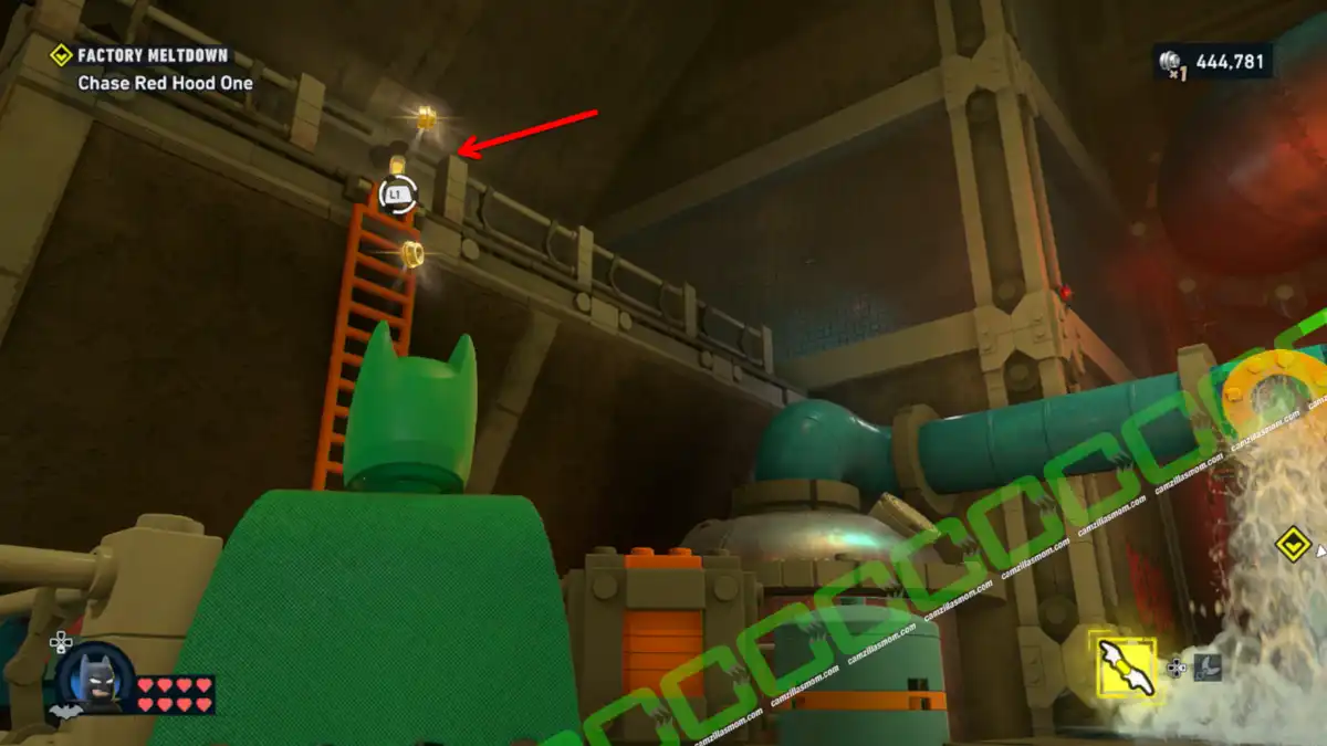 Parkour WayneTech Cache 5 of 5 ladder - Factory Meltdown - Mission 5 The Red Hood Gang - Lego Batman Legacy of the Dark Knight camzillasmom.com