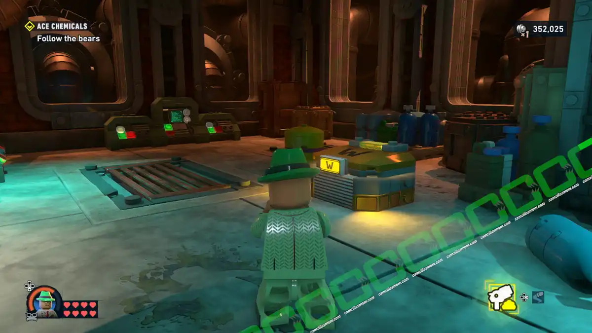 WayneTech Cache 2 Location - Follow the Bears - Ace Chemicals - Mission 5 The Red Hood Gang - Lego Batman Legacy of the Dark Knight camzillasmom.com