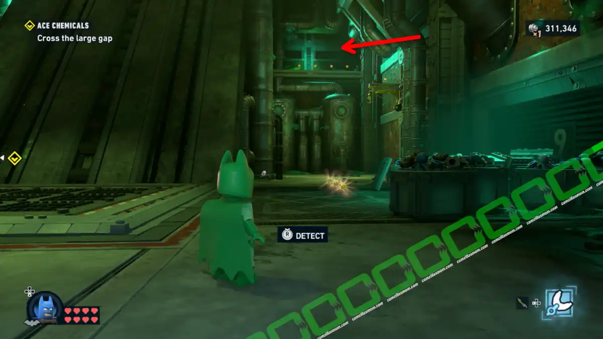 WayneTech Crate 1 start - Cross the Large Gap - Ace Chemicals - Mission 5 The Red Hood Gang - Lego Batman Legacy of the Dark Knight camzillasmom.com