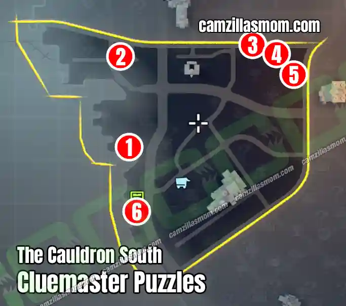 All Cluemaster Puzzles in The Cauldron South - Overview Map - LEGO Batman Legacy of the Dark Knight camzillasmom.com