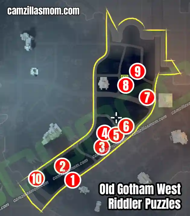 All Riddler Puzzles Old Gotham West - Overview Map - LEGO Batman Legacy of the Dark Knight camzillasmom.com