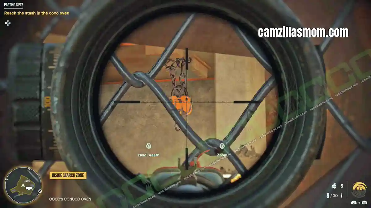 6-Parting-Gifts---Treasure-Hunt---FC6 Ceiling hatch with the lock shot off in the Coco › camzillasmom.com's Conuco Oven building in Far Cry 6