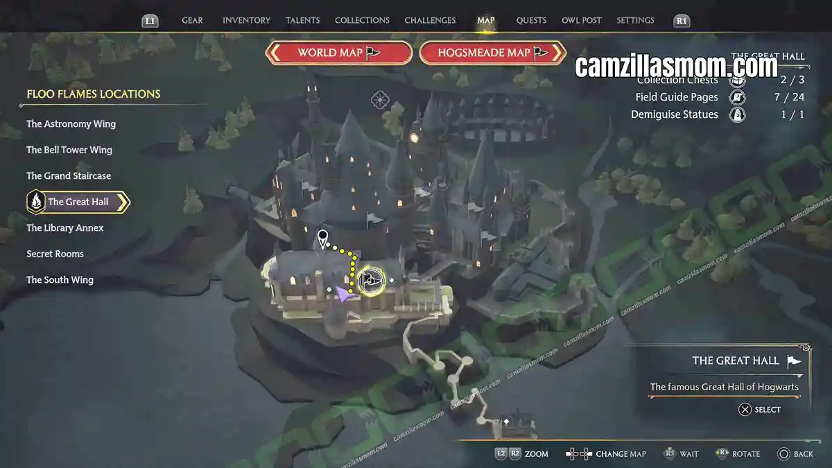 Black-Painting-Dining-Hall-map-Hogwarts-Legacy-2023-camzillasmomcom_ Moth mirror between the dining hall doors marked on the map - Hogwarts Legacy › camzillasmom.com