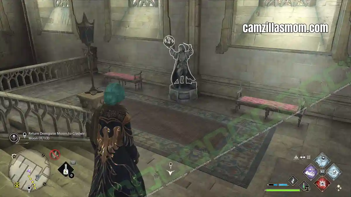 Globe-Statue-The-Great-Hall-Entrance-inside-location-Hogwarts-Legacy-2023-camzillasmomcom_ Second statue holding a globe just inside the Great Hall doors - Hogwarts Legacy › camzillasmom.com