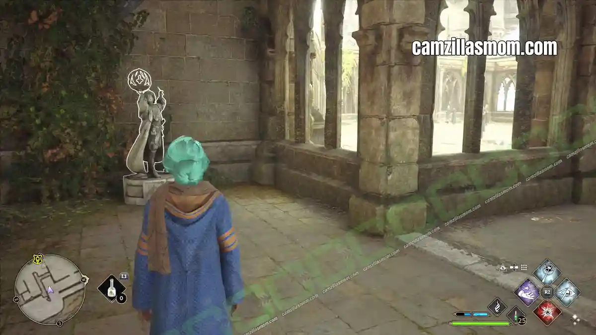 Globe-Statue-The-Great-Hall-Entrance-location-Hogwarts-Legacy-2023-camzillasmomcom_ Statue holding a globe outside the Great Hall entrance - Hogwarts Legacy › camzillasmom.com
