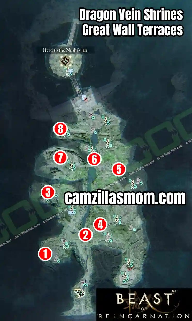 Dragon Vein Shrines The Great Wall Terraces Beast of Reincarnation Map showing all Dragon Vein Shrine locations in the Great Wall Terraces in Beast of Reincarnation › camzillasmom.com