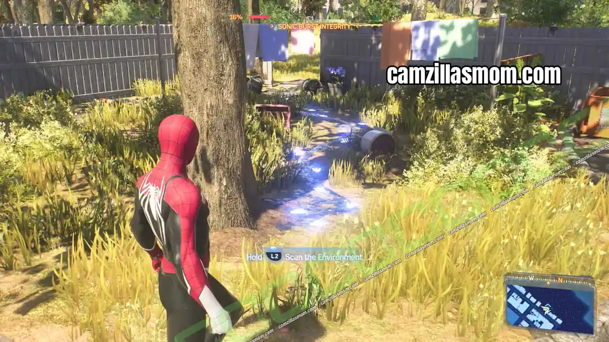 3-monster-in-queens-location-astoria-marvels-spider-man-2 Blue glowing tracks and turquoise goo at the broken fence in Monster in Queens in Spider-Man 2 › camzillasmom.com