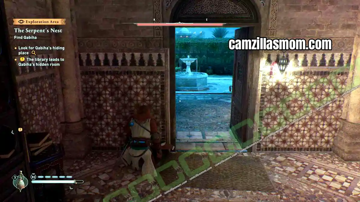 30-door-outside-al-bahamut-head-of-the-order-investigation-assassins-creed-mirage Barred door to the outside area with a fountain in the palace in Assassins Creed Mirage › camzillasmom.com