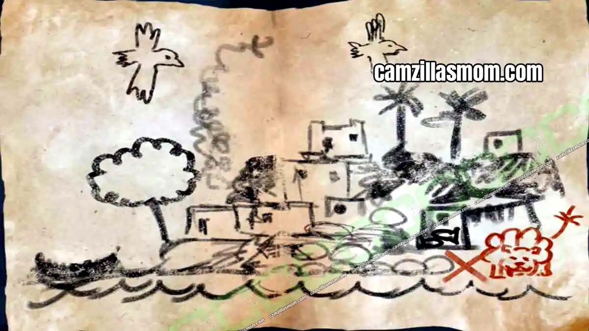 4-enigma-left-behind-harbiyah-collectibles-assassins-creed-mirage Left Behind Enigma drawing of houses by the water with a red animal in Assassins Creed Mirage › camzillasmom.com