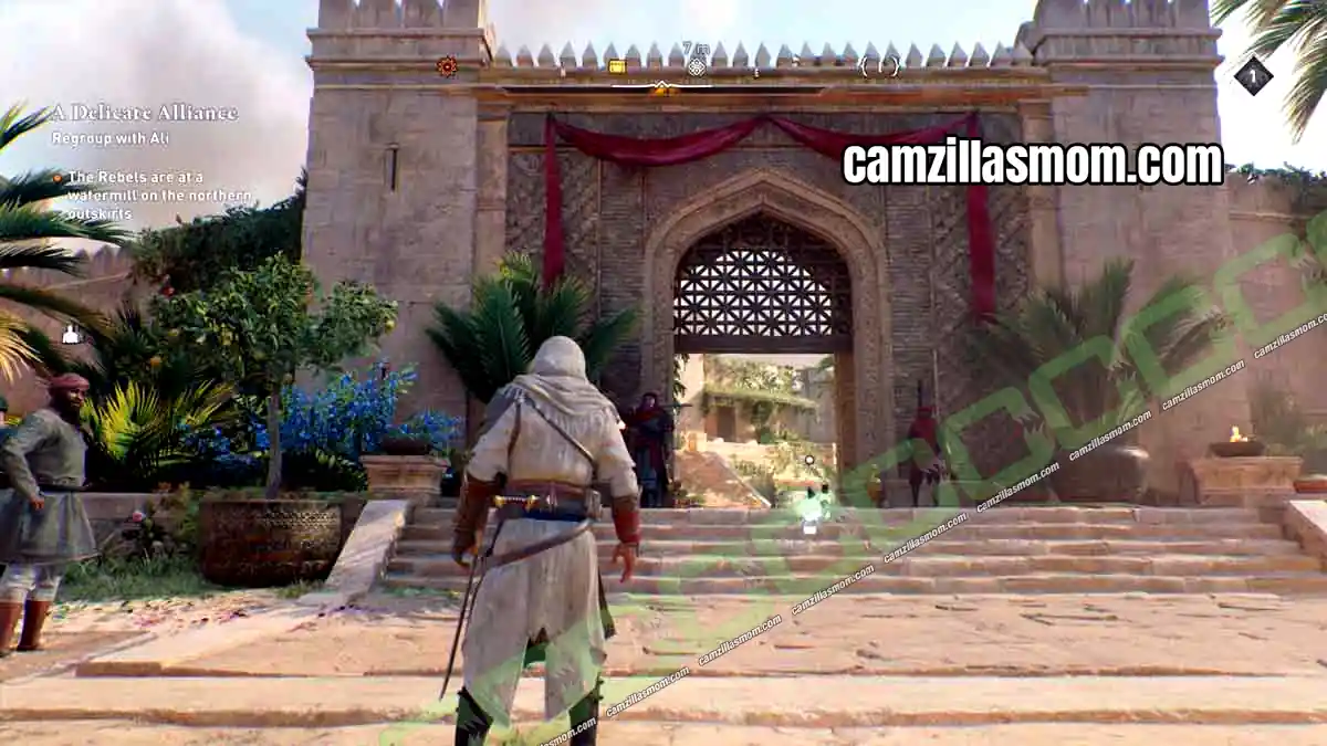 6-historical-site-harbiyah-collectibles-assassins-creed-mirage A Difficult Succession Historical Site orb at the Prince Palace entrance gate in Harbiyah in Assassins Creed Mirage › camzillasmom.com