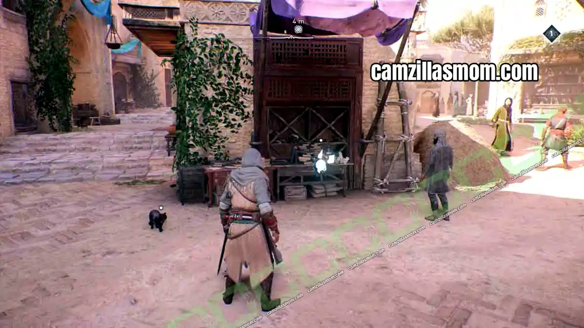 72-historical-site-abbasiyah-all-collectibles-assassins-creed-mirage Papermaking Historical Site orb next to a pile of books west of the Four Markets in Assassins Creed Mirage › camzillasmom.com