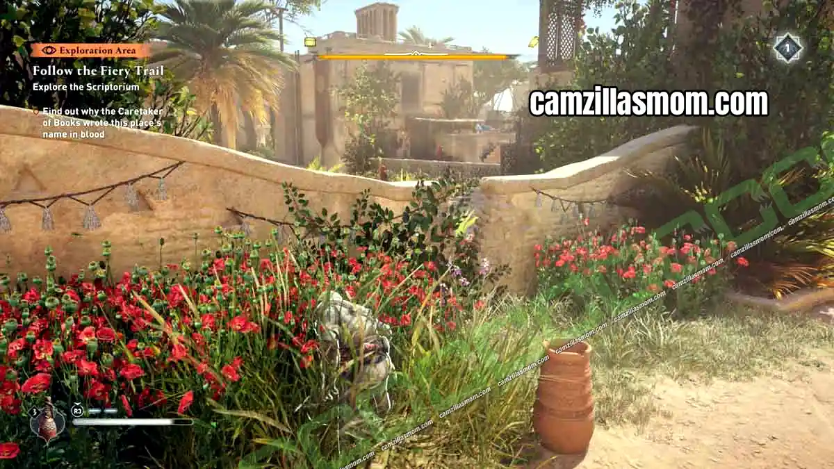 8-garden-al-zarik-the-book-burner-investigation-assassins-creed-mirage Crack in the Scriptorium garden wall next to the entrance in Assassins Creed Mirage › camzillasmom.com