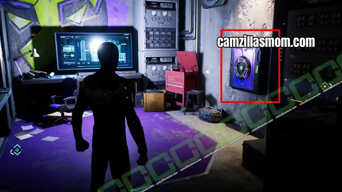 collect-the-stash-location-astoria-marvels-spider-man-2 Purple safe on the wall inside the Astoria Prowler Stash room in Spider-Man 2 › camzillasmom.com