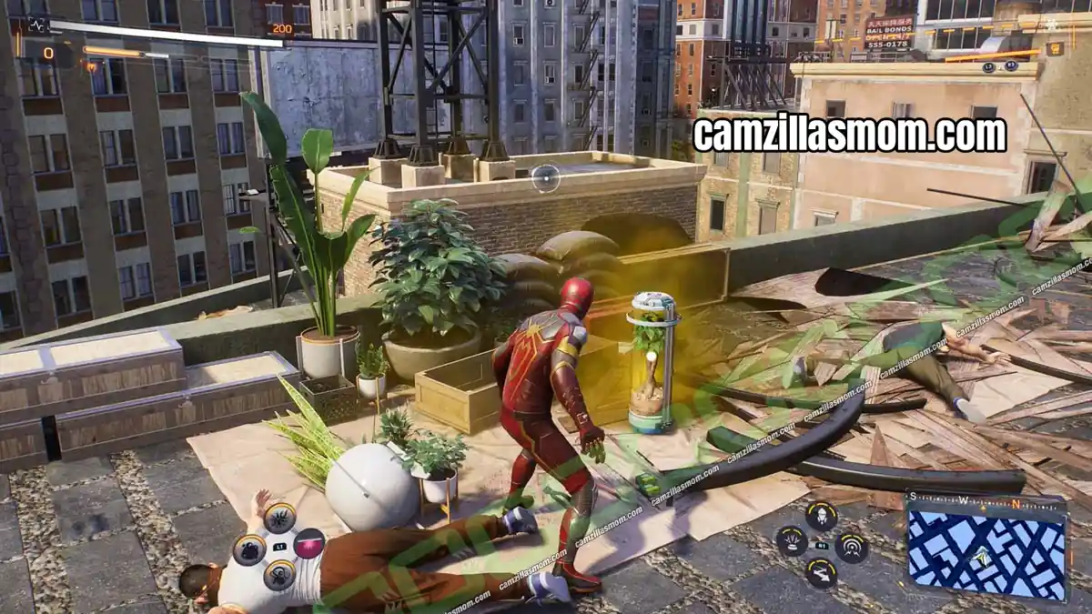 emf-experiment-2-financial-district-marvels-spider-man-2 Yellow pollen trail leading to the criminals for the Two Bridges Plant Science EMF Experiment in Spider-Man 2 › camzillasmom.com
