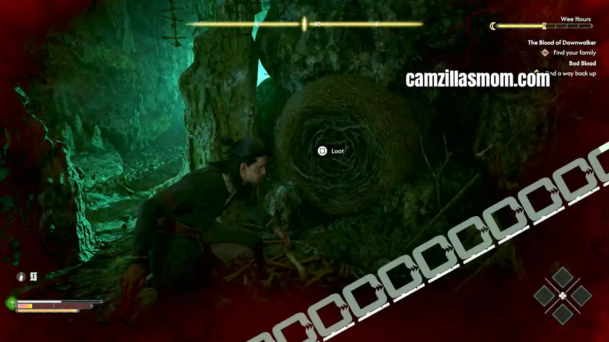 nest-in-bones-area-bad-blood-the-blood-of-dawnwalker Nest loot point surrounded by animal bones at the end of the crouch space › camzillasmom.com