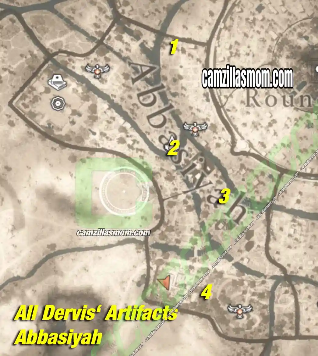 overview-map-all-dervis-artifacts-abbasiyah-all-collectibles-assassins-creed-mirage Overview map of all 4 numbered Dervis Artifact locations in Abbasiyah in Assassins Creed Mirage › camzillasmom.com