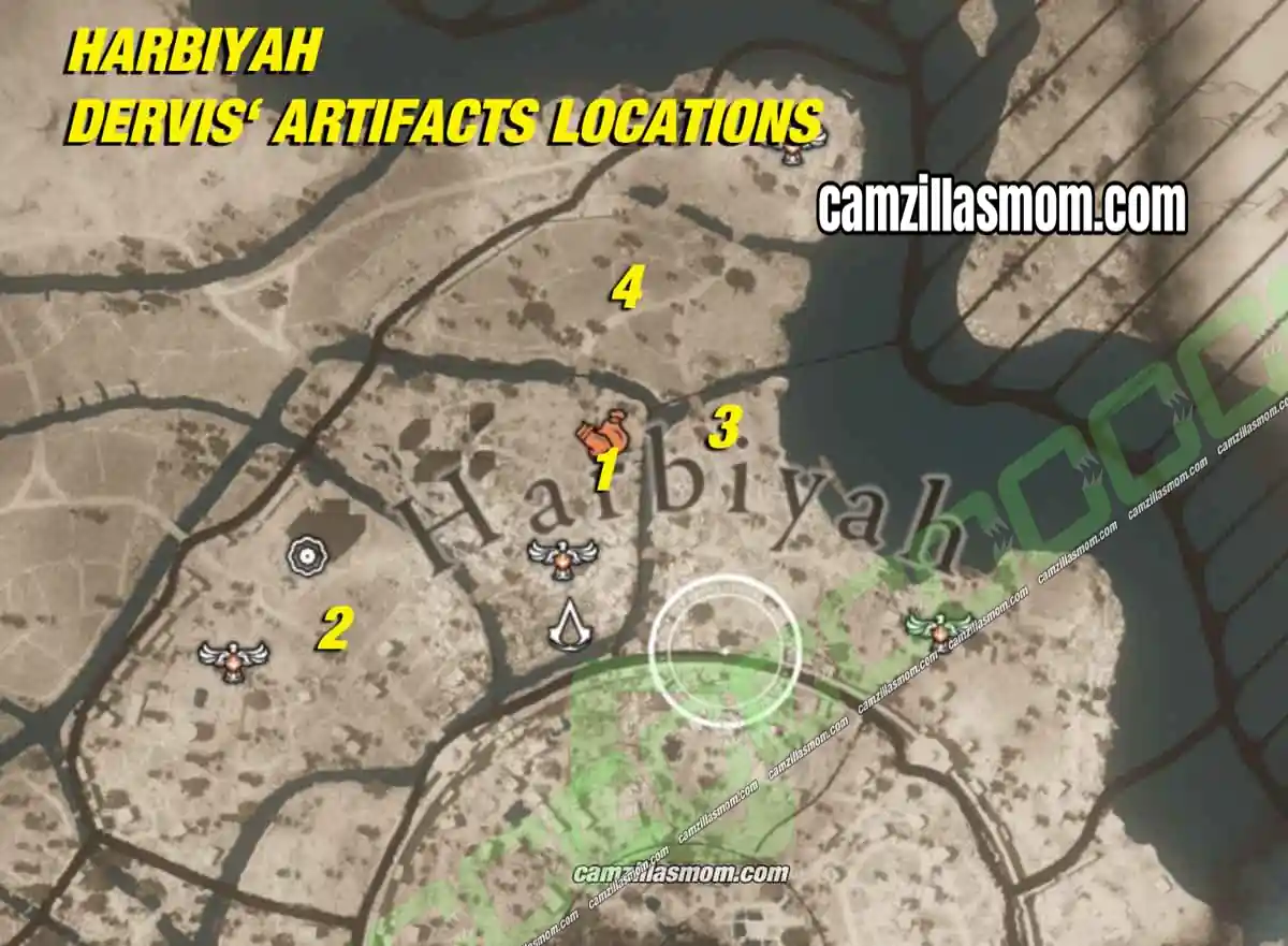 overview-map-all-dervis-artifacts-numbered-harbiyah-collectibles-assassins-creed-mirage Overview map of all 4 numbered Dervis Artifact locations in Harbiyah in Assassins Creed Mirage › camzillasmom.com