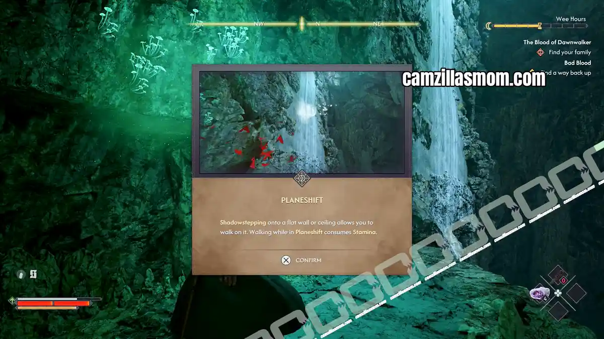 planeshift-tutorial-find-a-way-back-up-bad-blood-the-blood-of-dawnwalker White painted wall marking the Planeshift surface at the top of the cave › camzillasmom.com