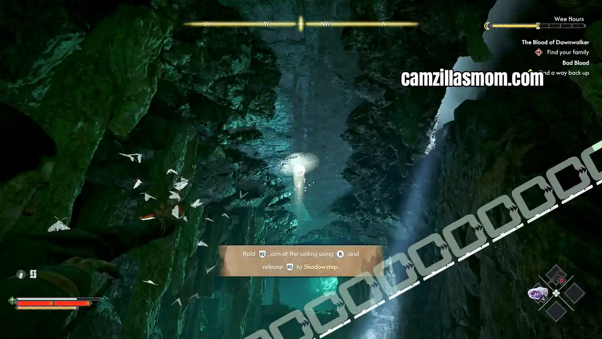 shadowstep-ceiling-orb-find-a-way-back-up-bad-blood-the-blood-of-dawnwalker Shadowstep orb placed on the cave ceiling to cross the wide gap › camzillasmom.com