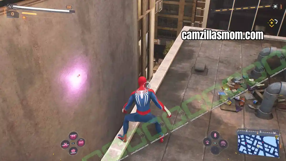 spider-bot-2-location-chinatown-marvels-spider-man-2 Spider-Woman Spider-Bot on a white building wall in the center of Chinatown in Spider-Man 2 › camzillasmom.com