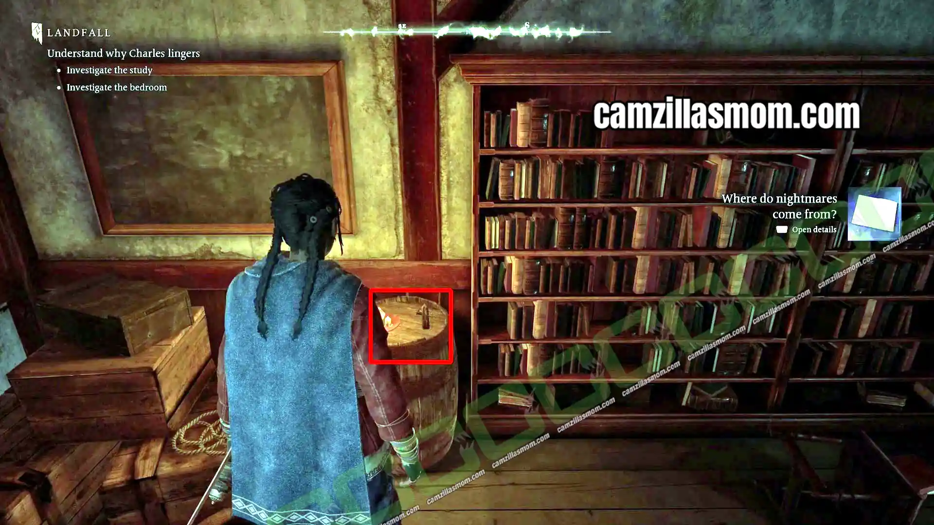 1-charles-house-where-do-nightmares-come-from-collectibles-new-eden-town-banishers-ghosts-of-new-eden Where Do Nightmares Come From collectible on a barrel in the bedroom of Charles and Esther house in New Eden Town in Banishers Ghosts of New Eden › camzillasmom.com