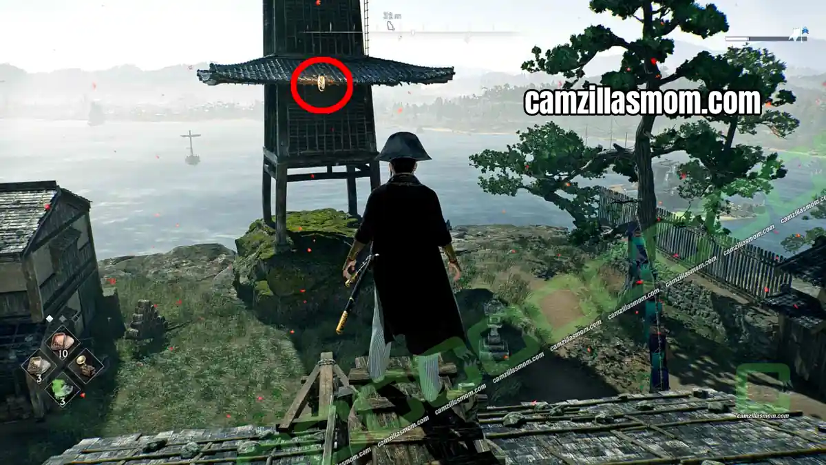 cat-1-location-kanagawa-region-rise-of-the-ronin Glide start on the house roof and grapple point on the tower with the cat in Kanagawa in Rise of the Ronin › camzillasmom.com