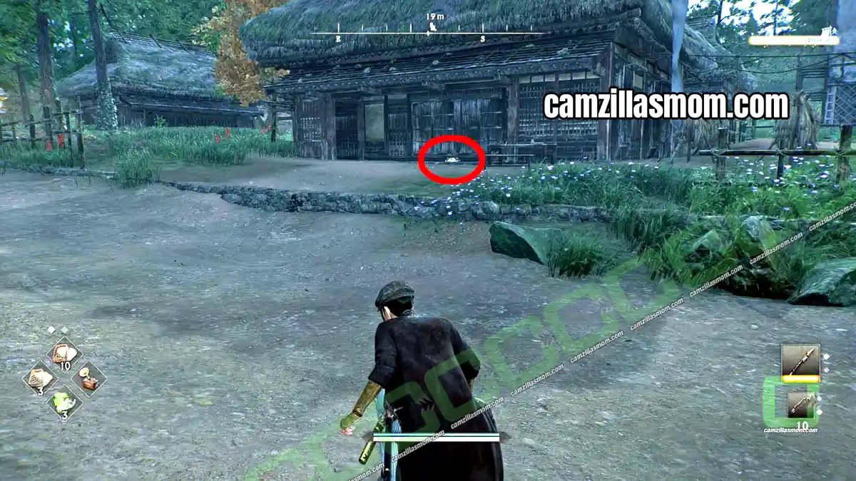 cat-2-location-shibo-region-rise-of-the-ronin Calico Cat near a house entrance in the village below Windmill Mountain in Shibo in Rise of the Ronin › camzillasmom.com