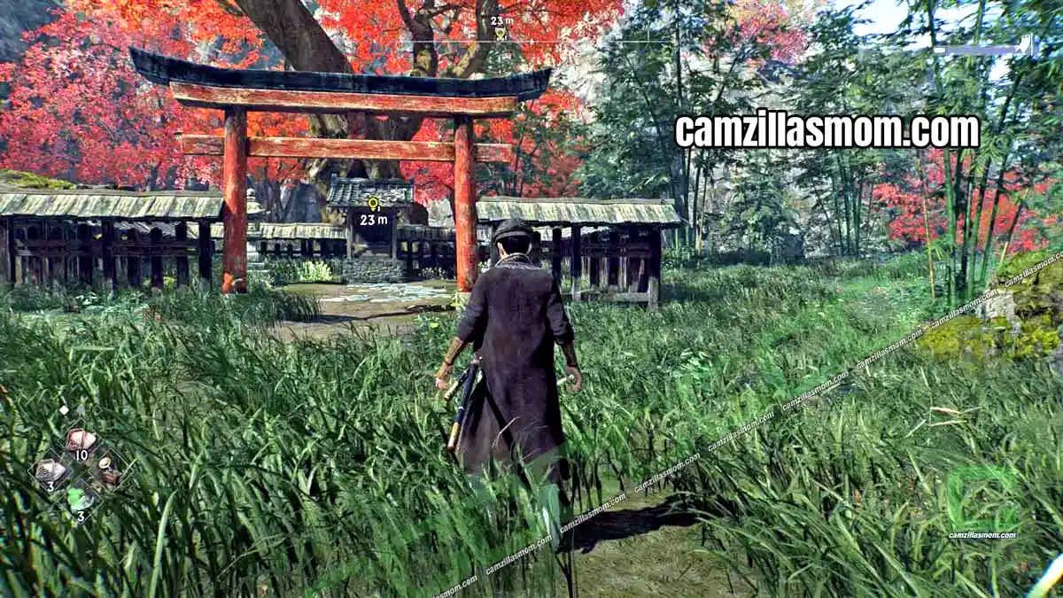 far-off-from-civilization-hodogaya-region-rise-of-the-ronin Overgrown Shrine behind red gates in the western wilderness of Hodogaya in Rise of the Ronin › camzillasmom.com