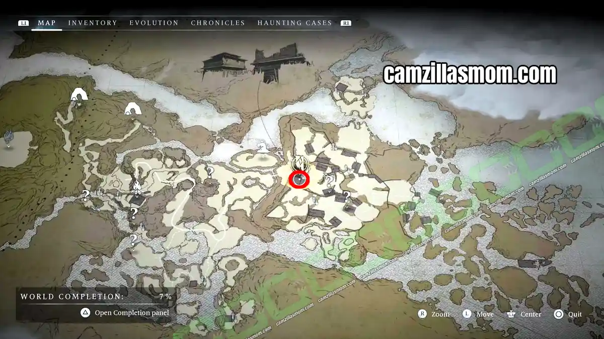 treasure-hunt-start-and-map-location-map-marshs-cache-note-and-sketch-mire-marshes-ghosts-of-new-eden Map showing the Old Marsh Encampment Shelter with the Marshs Cache Note and Sketch treasure map in The Mire Marshes in Banishers Ghosts of New Eden › camzillasmom.com